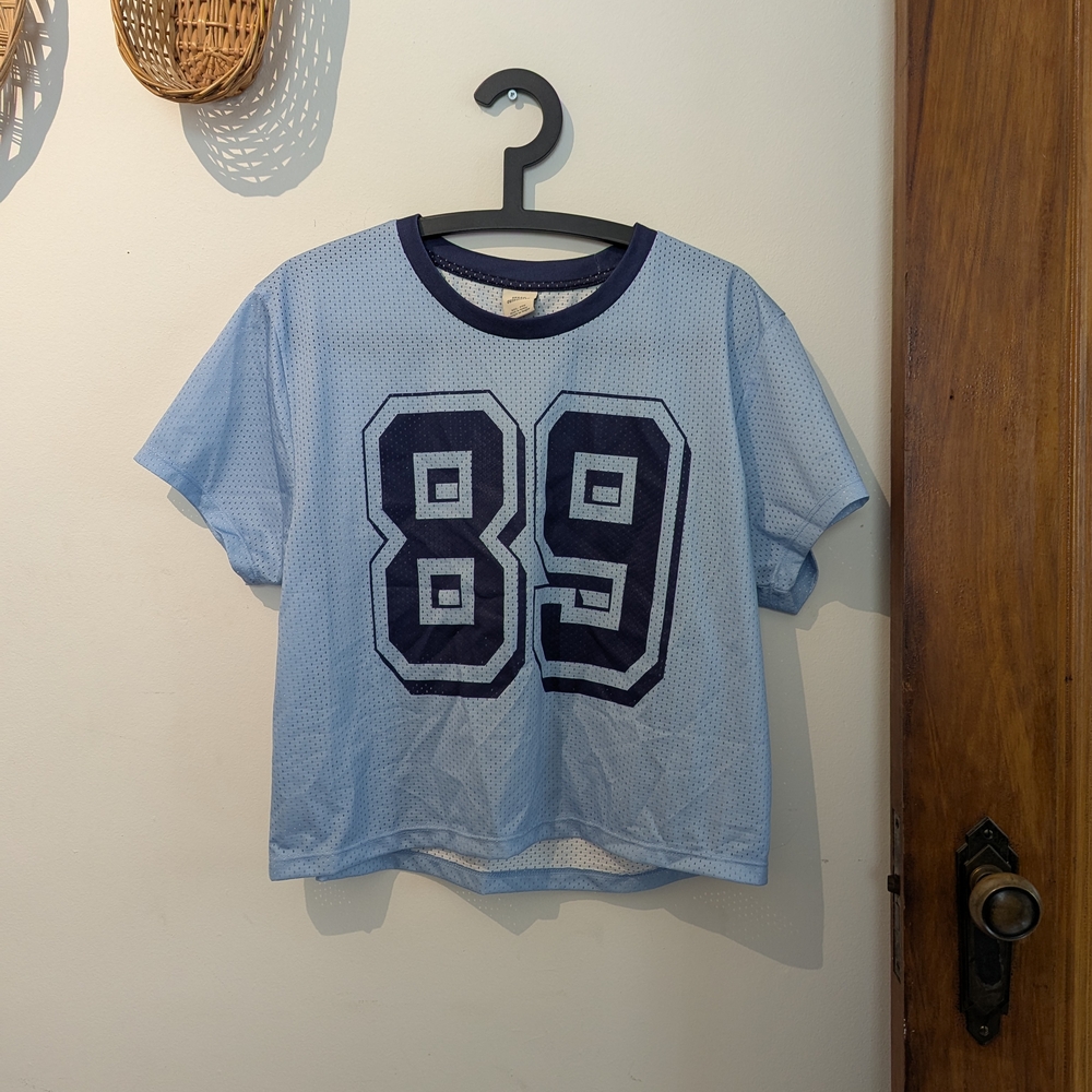 Urban Outfitters Light Blue Jersey Top with Number Print